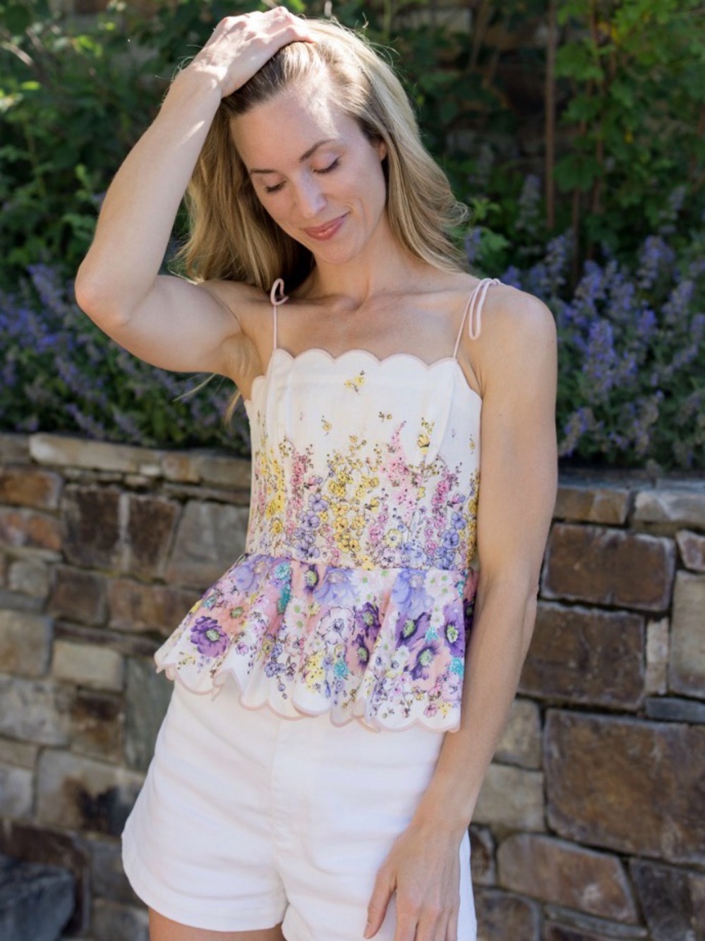 Mazik White Floral Scallop-Edge Peplum Cami